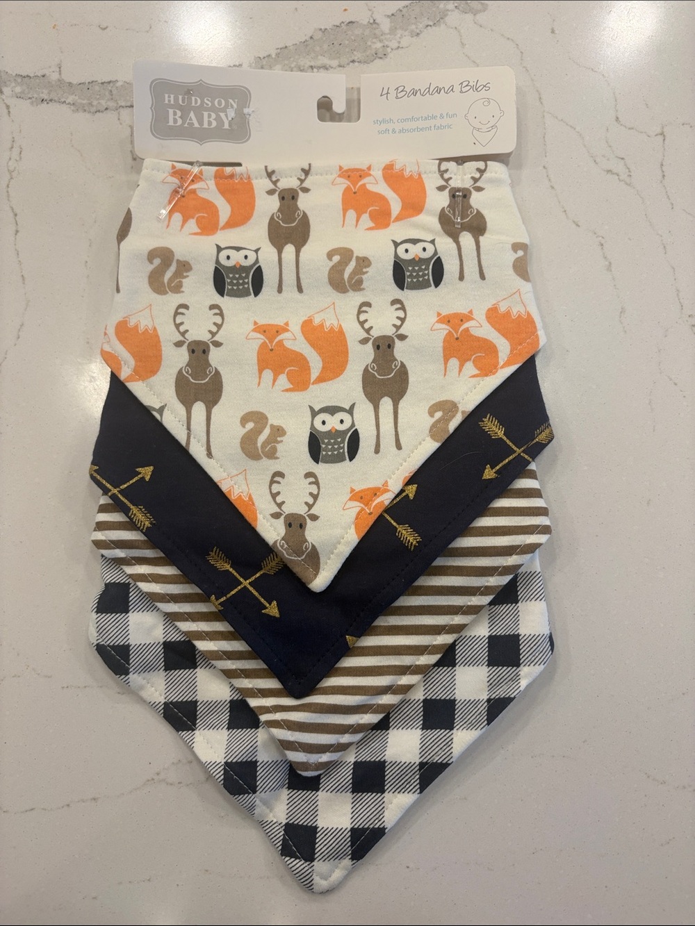 Hudson Baby Boys' 4-Pack Woodland Bandana Bibs - Orange, Brown, Black